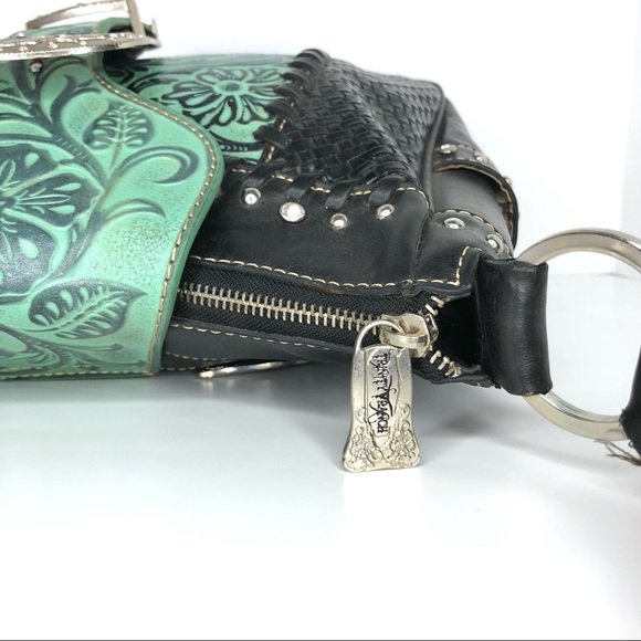 Trinity Ranch Montana West Turquoise Tooled Leather Shoulder Bag - Picture 12 of 16